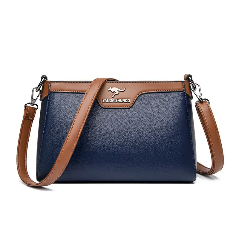 Soft PU Horizontal Square Suitcase with Multiple Zippered Compartments - Blue
