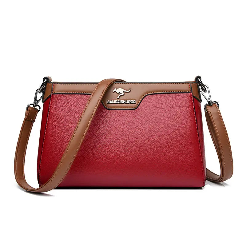 Soft PU Horizontal Square Suitcase with Multiple Zippered Compartments - Red
