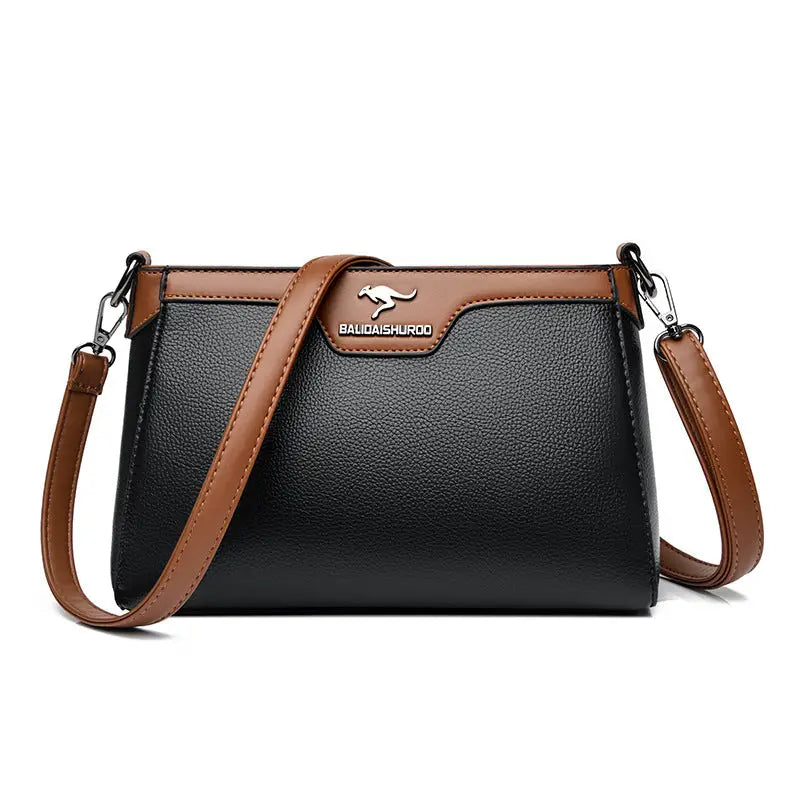 Soft PU Horizontal Square Suitcase with Multiple Zippered Compartments - Black