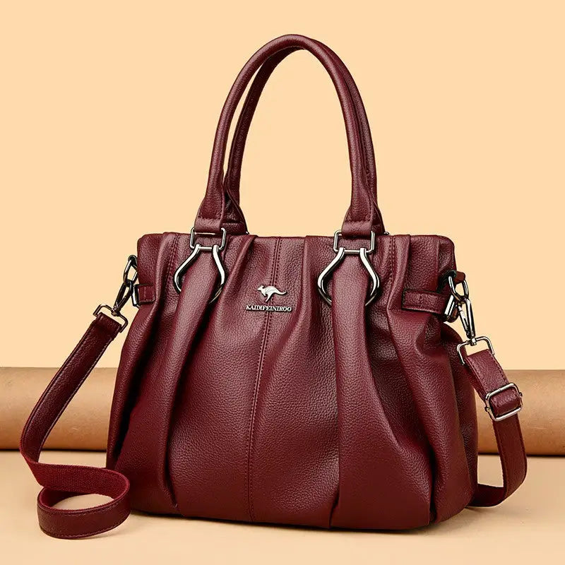 Soft PU Leather Crossbody Bag in Multiple Colors - Wine Red