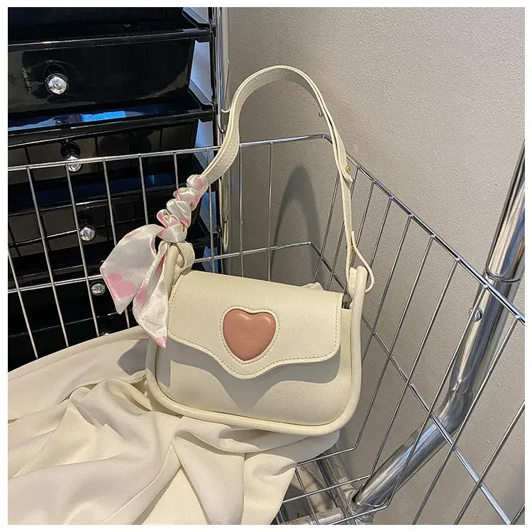 Soft PU Leather Shoulder Bag for Daily Use in White Black or Pink - White