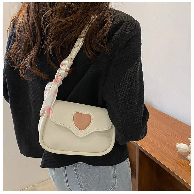 Soft PU Leather Shoulder Bag for Daily Use in White Black or Pink