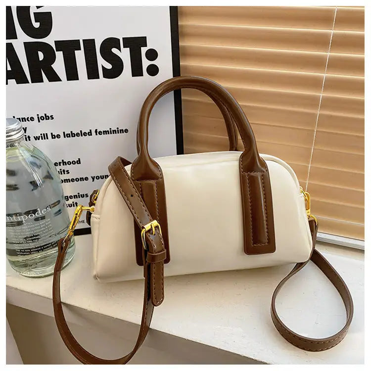 Soft PU Street Trend Single Shoulder Handbag Multiple Colors - Beige