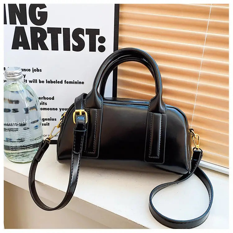 Soft PU Street Trend Single Shoulder Handbag Multiple Colors - Black