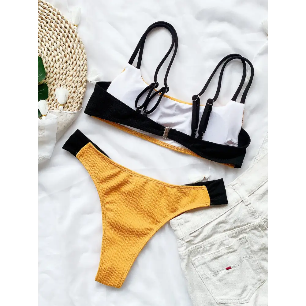 Solid color block bikini
