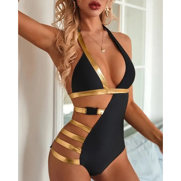 Solid Color High Waist Swimsuit Fashion Bronzing