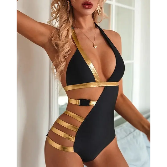 Solid Color High Waist Swimsuit Fashion Bronzing