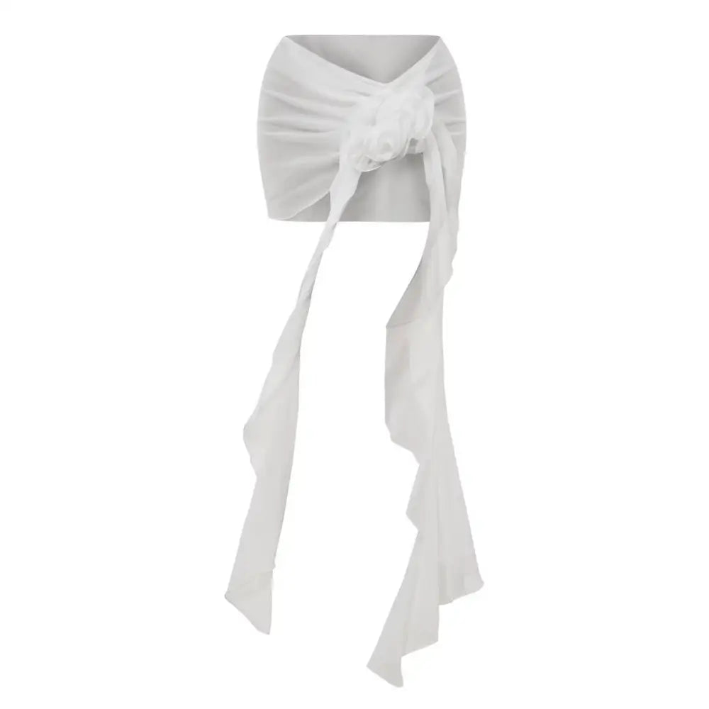 Solid Color Hollow Out One Piece Swimsuit Short Skirt Two-piece Set For Women - White Skirt / S