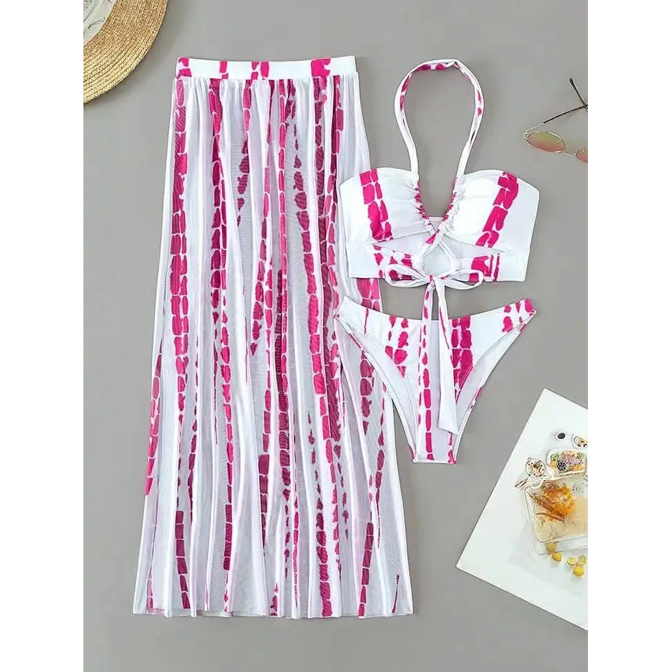 Split Bikini Swimsuit Cross Strap Sunscreen Gauze Skirt