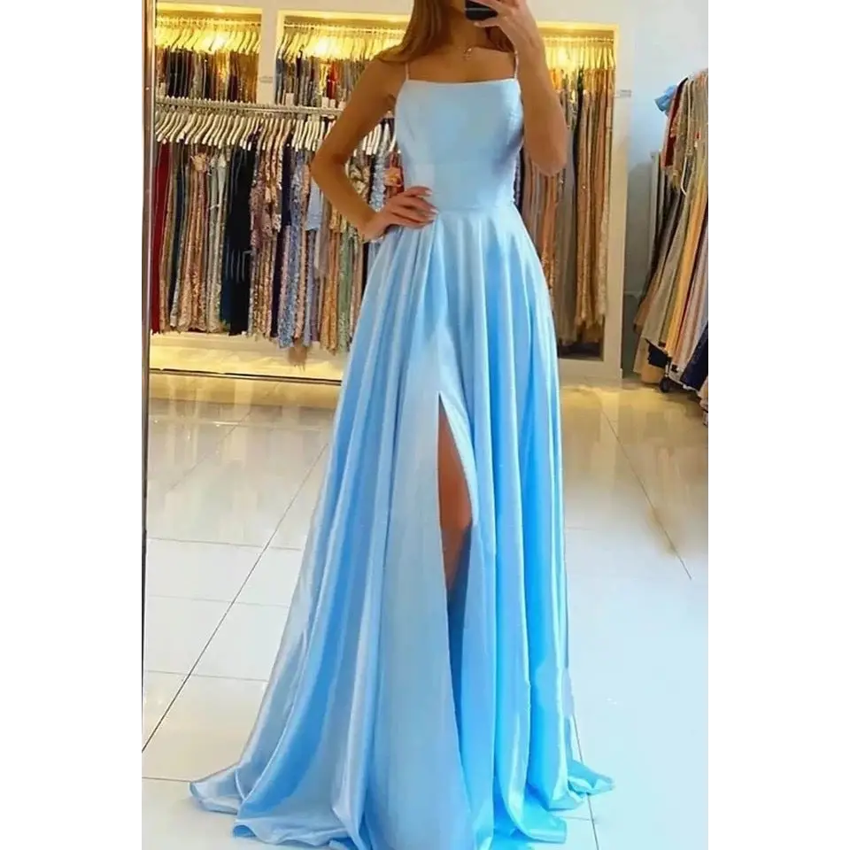 Split Formal Evening Dress - Sky Blue / XS