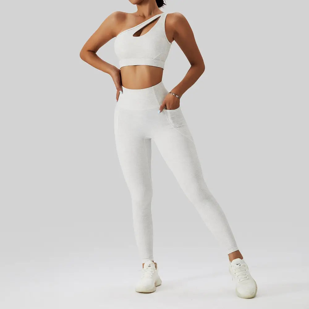 Sports Underwear Gathers Back Yoga Bra Fitness Suit For Women - Ink white Set / S