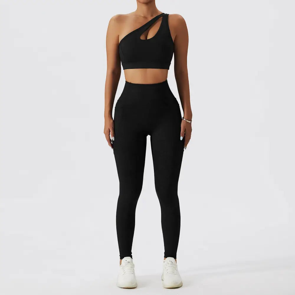 Sports Underwear Gathers Back Yoga Bra Fitness Suit For Women - Starry black Set / S