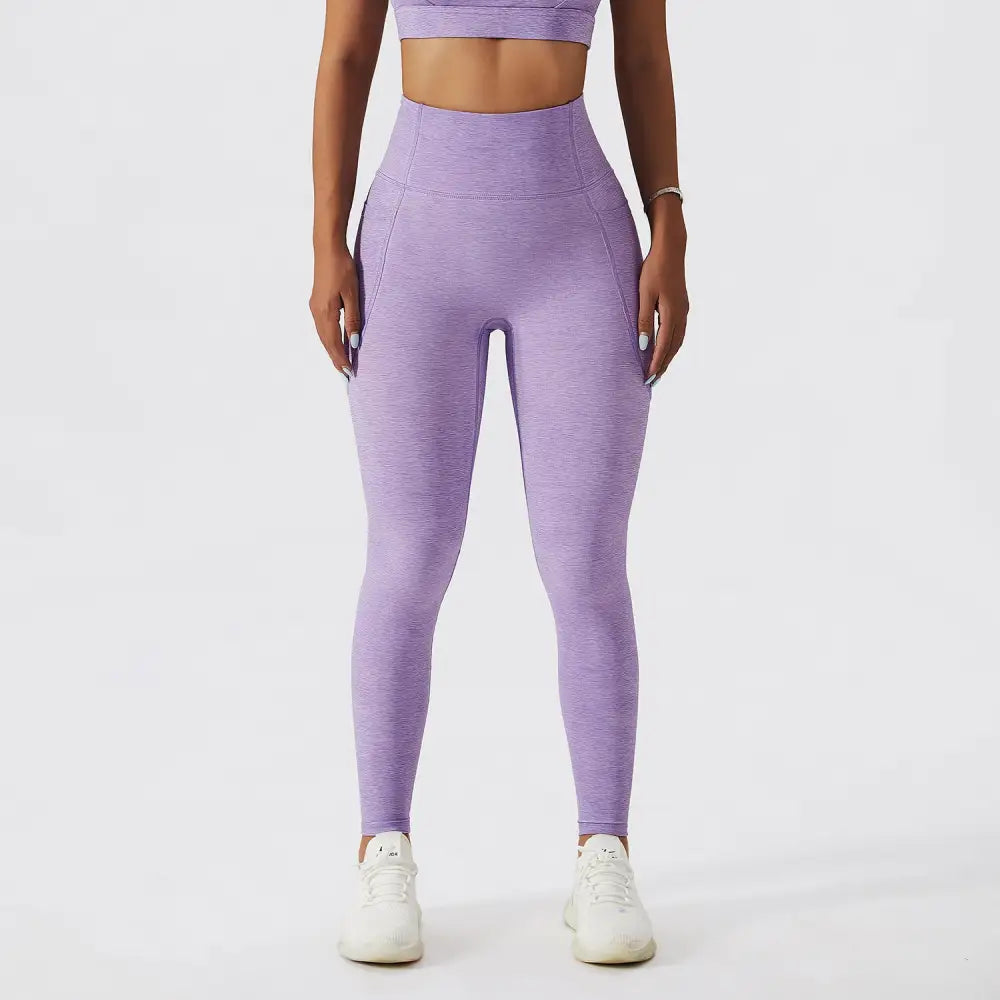 Sports Underwear Gathers Back Yoga Bra Fitness Suit For Women - Taro purple pants / S