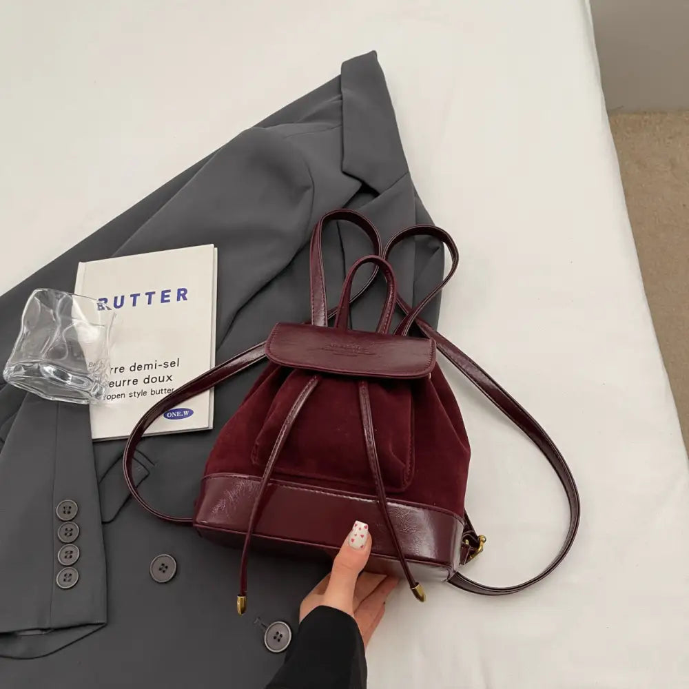 Square Soft PU Handbag with Pendant and Sandwich Pocket - Wine Red