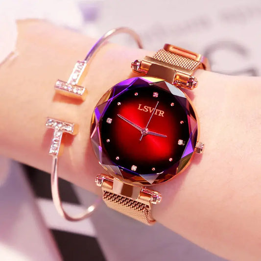 StarryRose: Elegant Diamond Magnet Watch