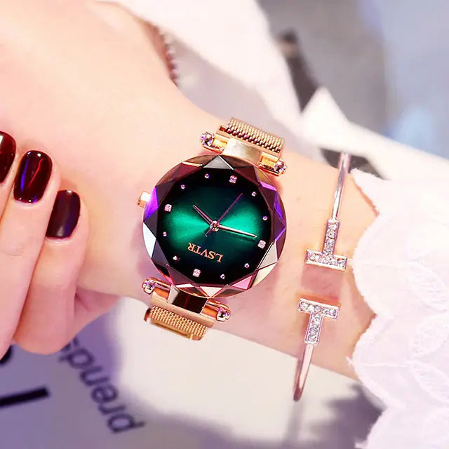 StarryRose: Elegant Diamond Magnet Watch