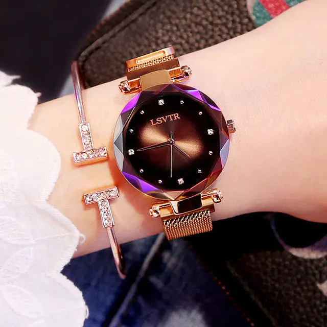 StarryRose: Elegant Diamond Magnet Watch