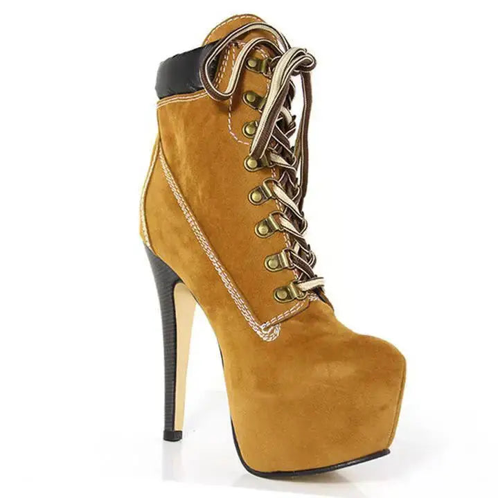 StealthGlam Lace-Up Stiletto Boots - Yellow / 34