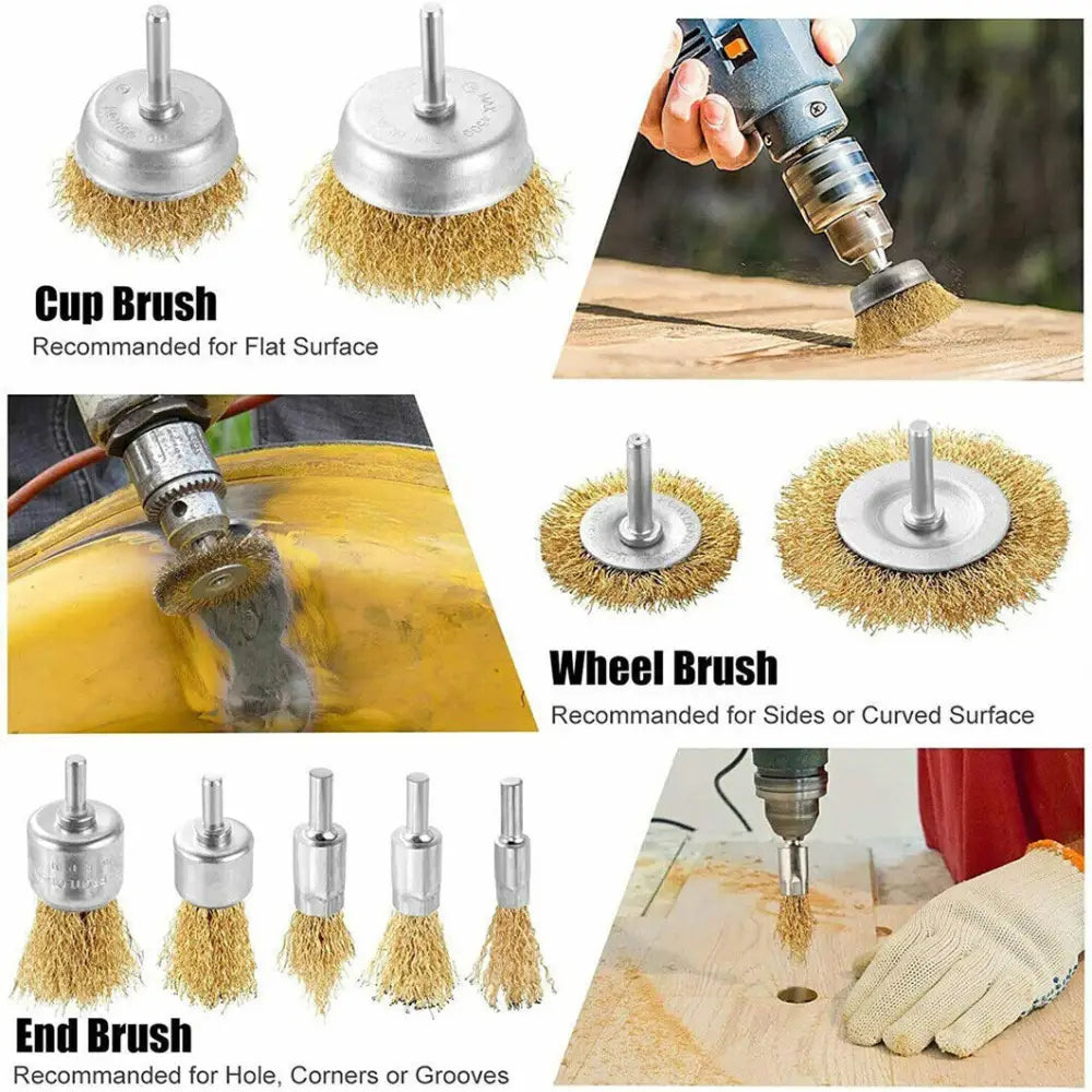 Steel Wire Grinding Brush Set 9 Pieces for Rust and Paint Removal W13213569 5