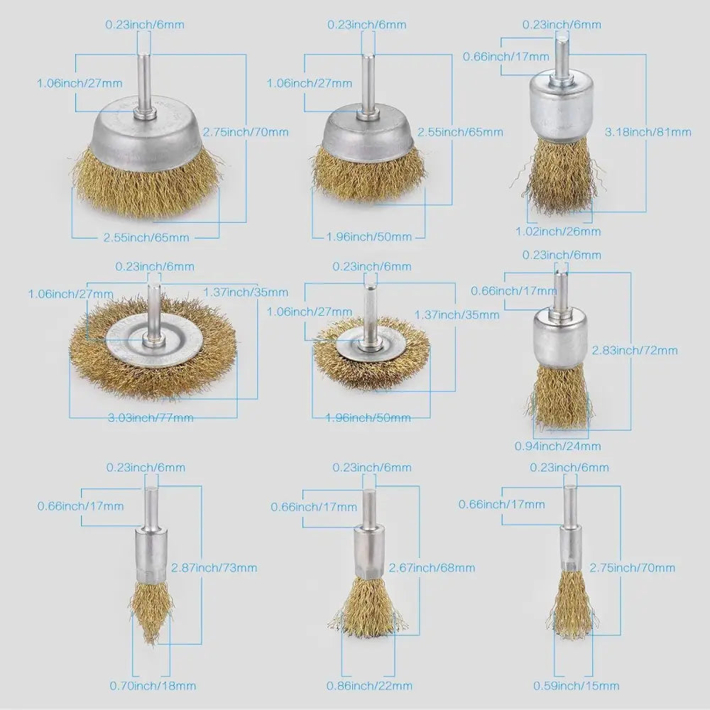 Steel Wire Grinding Brush Set 9 Pieces for Rust and Paint Removal W13213569 5
