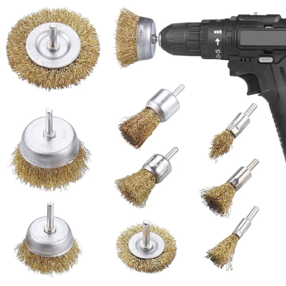 Steel Wire Grinding Brush Set 9 Pieces for Rust and Paint Removal W13213569 5
