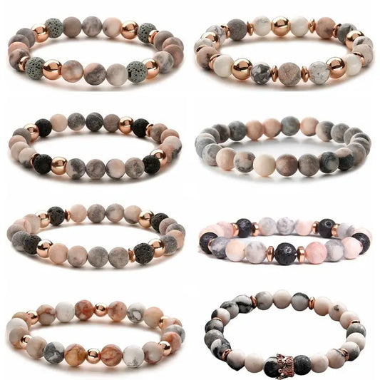 StoneEo Aroma Bracelet with Natural Stones and Lava Beads - Rose Gold
