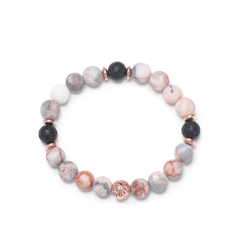 StoneEo Aroma Bracelet with Natural Stones and Lava Beads - Rose Gold