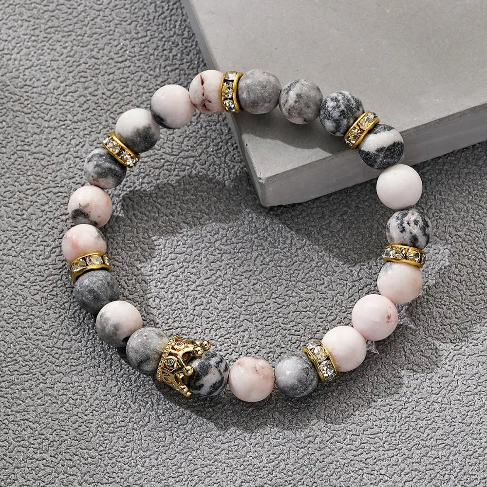 StoneEo Aroma Bracelet with Natural Stones and Lava Beads - Rose Gold