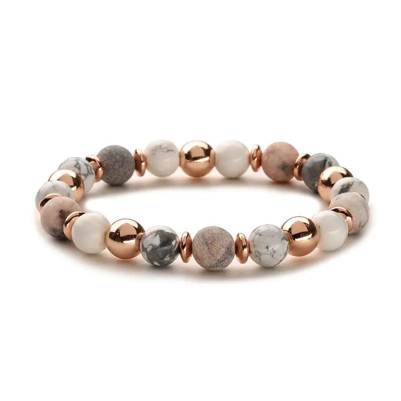 StoneEo Aroma Bracelet with Natural Stones and Lava Beads - Rose Gold