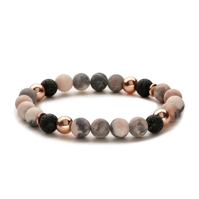 StoneEo Aroma Bracelet with Natural Stones and Lava Beads - Rose Gold