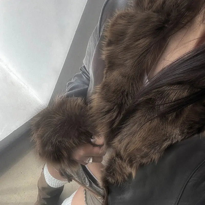 Street Chic Leather Coat with Fur