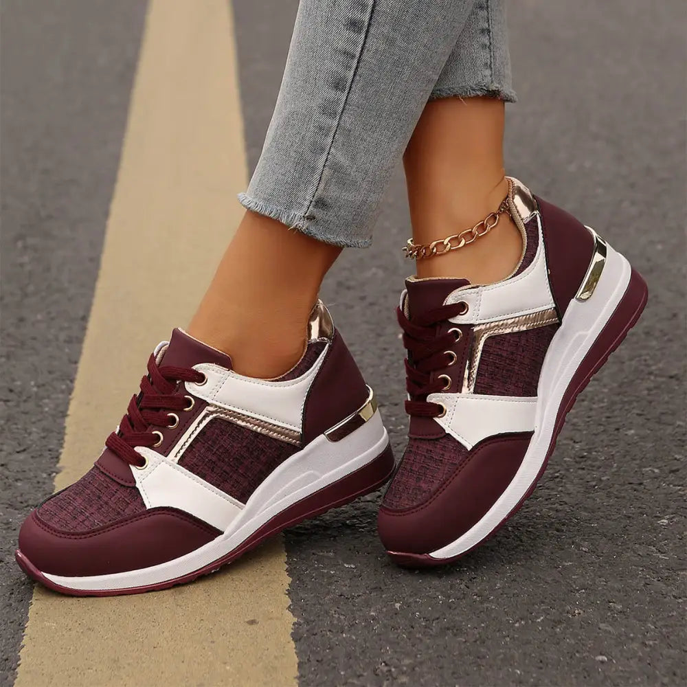 Stride Chic: Women’s Colorblock Lace-Up Sneakers - 4
