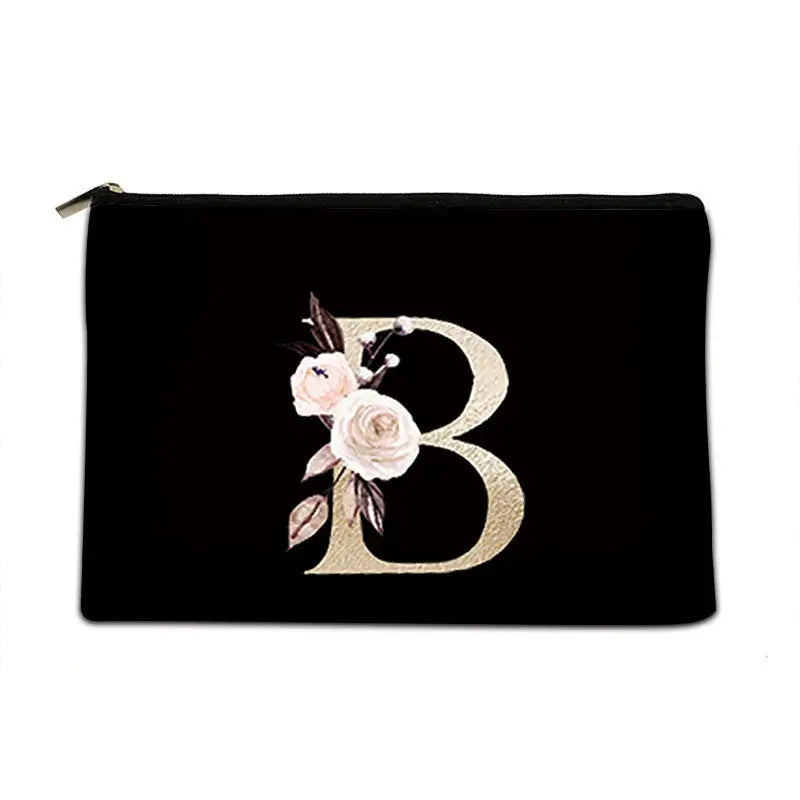 Striped Polyester Storage Bag with Alphabet Print Breathable and Waterproof - B