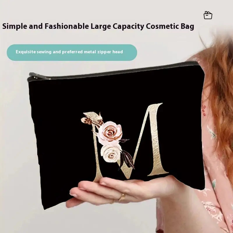 Striped Polyester Storage Bag with Alphabet Print Breathable and Waterproof
