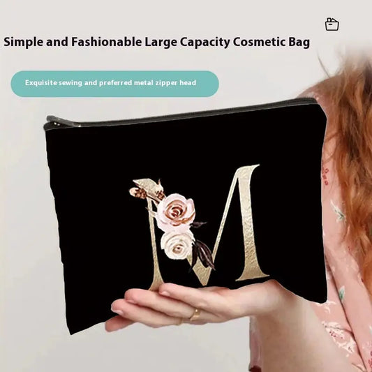 Striped Polyester Storage Bag with Alphabet Print Breathable and Waterproof