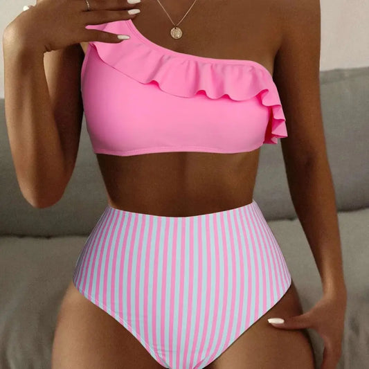 Striped Solid Color Split Bikini Women’s Swimsuit