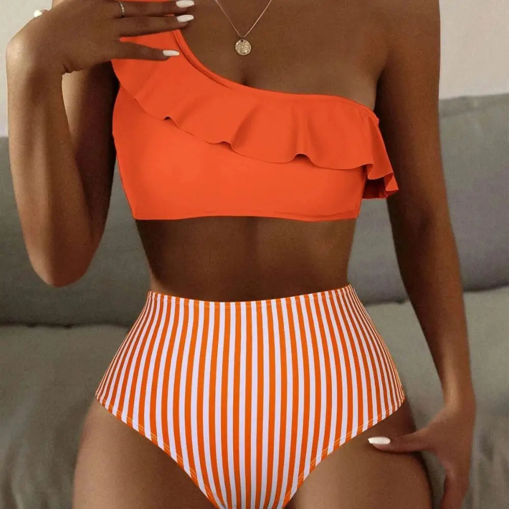 Striped Solid Color Split Bikini Women’s Swimsuit