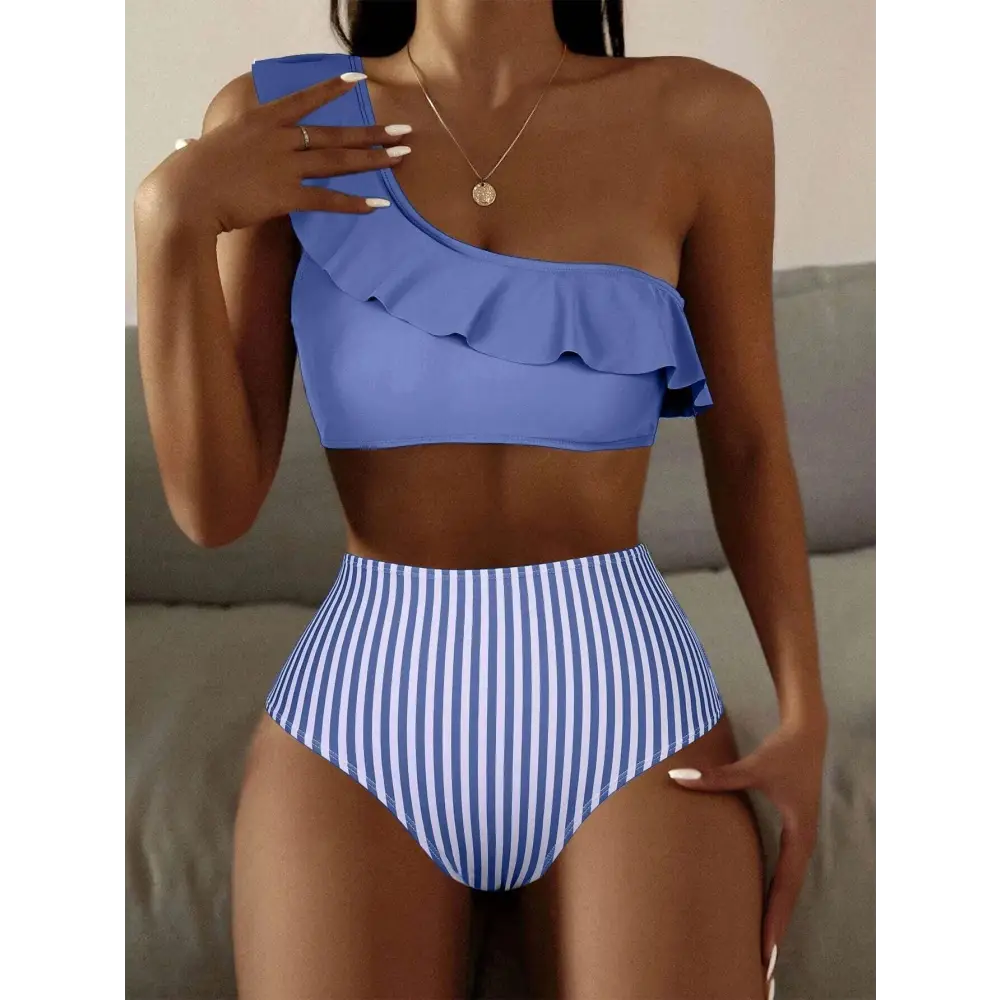 Striped Solid Color Split Bikini Women’s Swimsuit