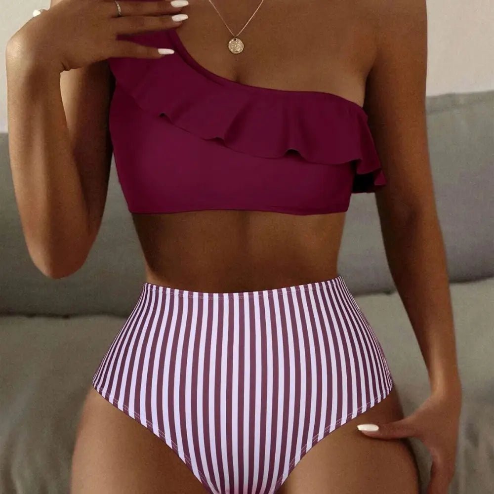 Striped Solid Color Split Bikini Women’s Swimsuit