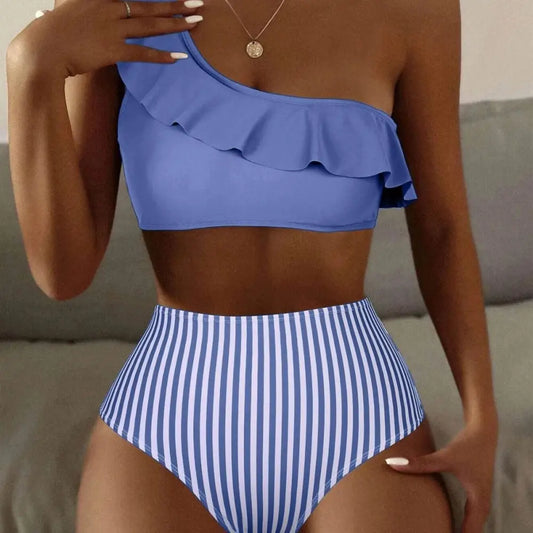 Striped Solid Color Split Bikini Women’s Swimsuit