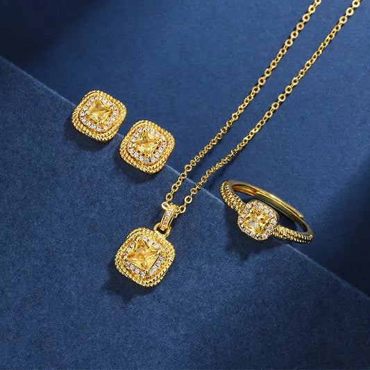 SugarCube Chic: Gold-Plated Ear & Ring Set - 3 Piece set