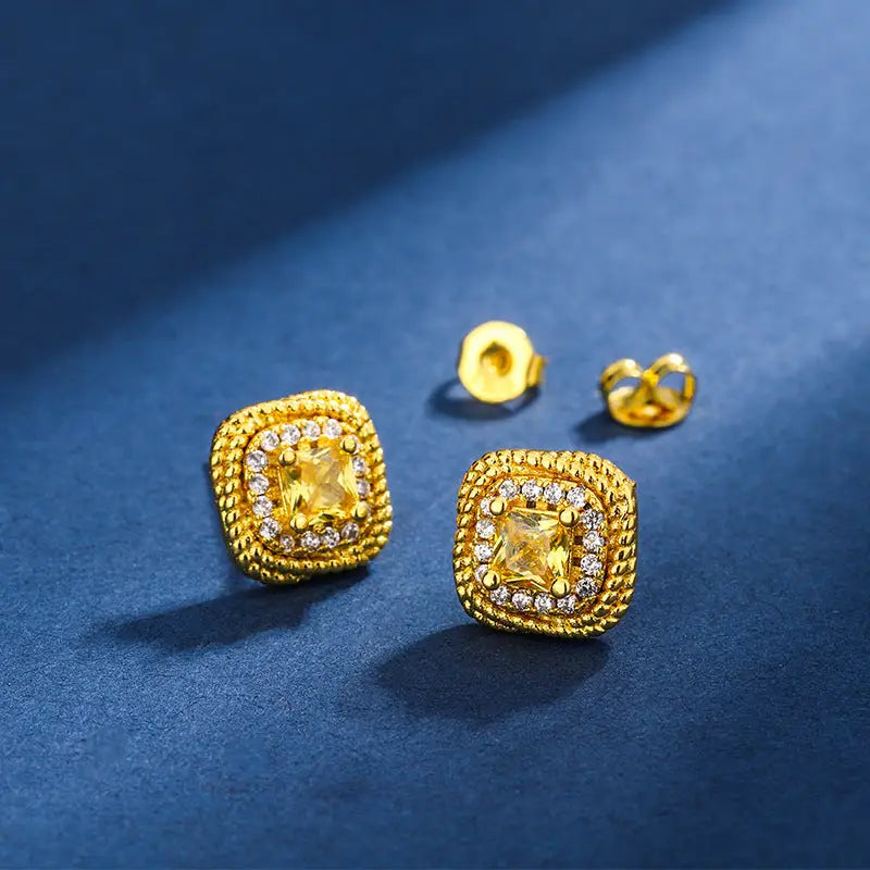SugarCube Chic: Gold-Plated Ear & Ring Set - 3 Piece set