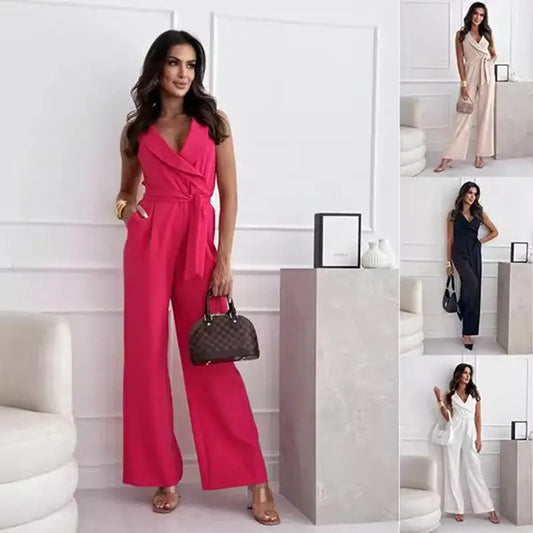 Women’s sleeveless wrap jumpsuit.