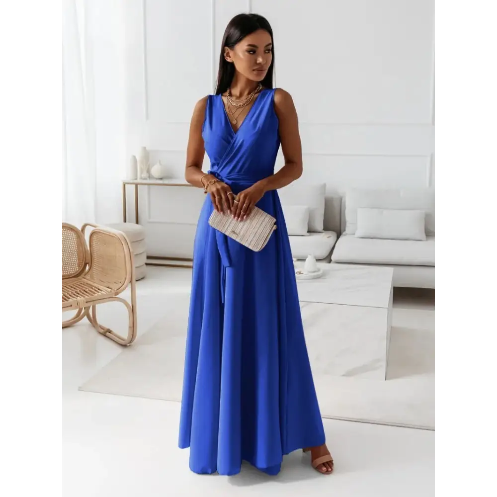 Summer Chic V-Neck Maxi Dress - Blue / S