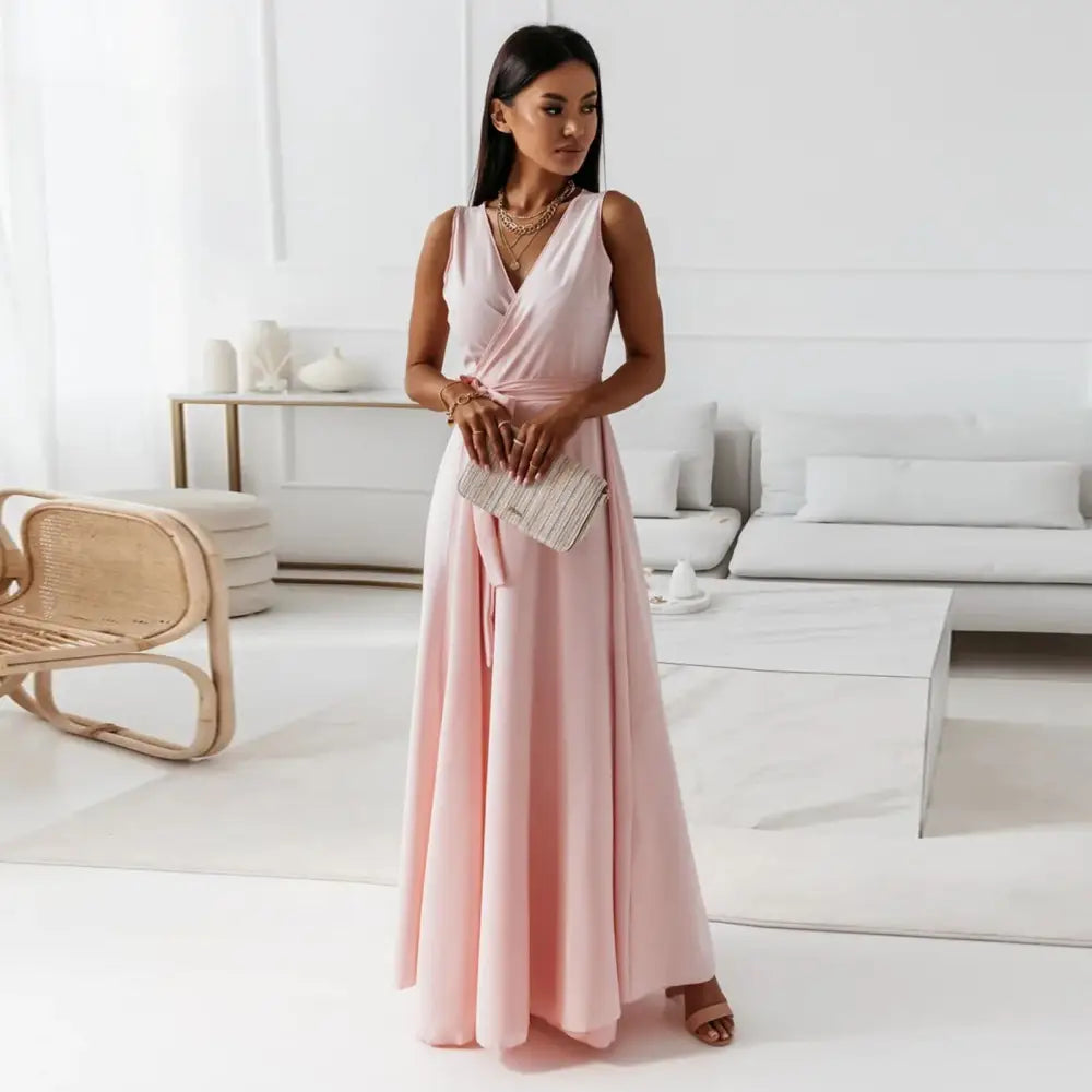 Summer Chic V-Neck Maxi Dress - Lotus Root Color / S