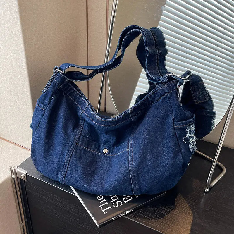 Summertide One Shoulder Denim Bag - Deep Blue