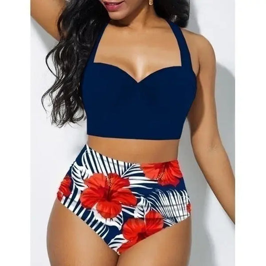 Sunflower print bikini set - Blue / XL