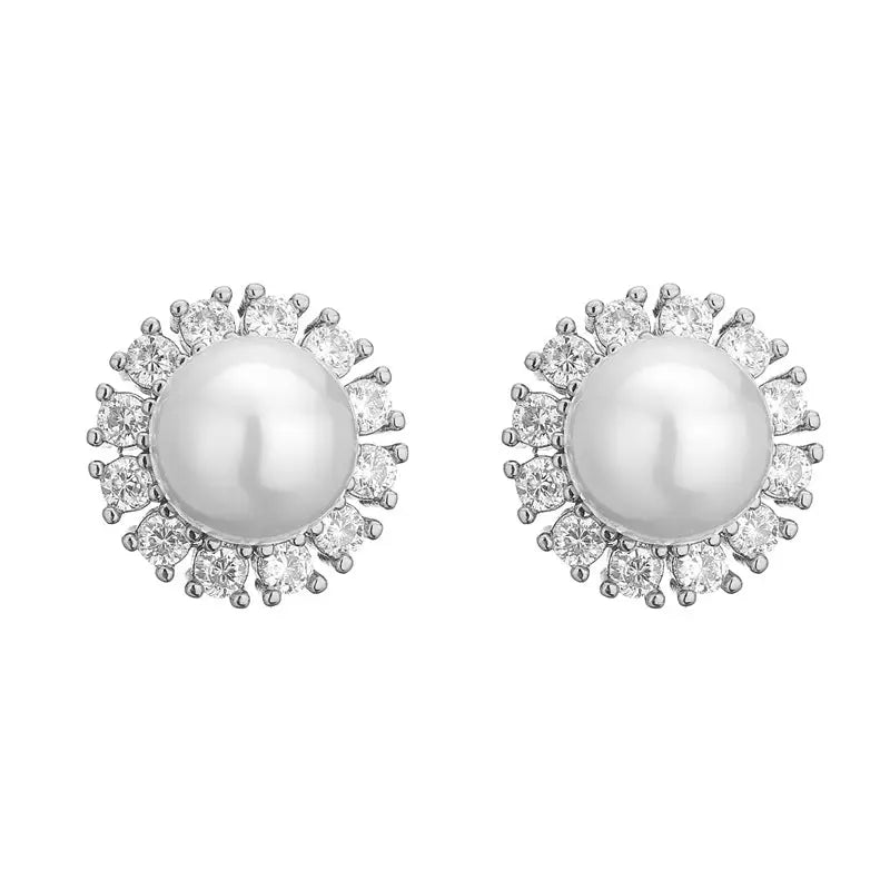 Sunflower Sparkle Earrings - White White Gold Plated