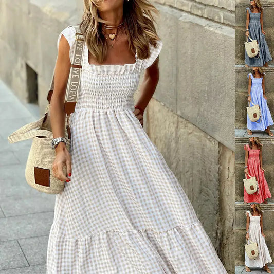 Sunny Plaid Ruffle A-Line Dress - Beach Chic