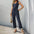 SunnyVibe V-Neck Belted Jumpsuit - S / Dark Blue
